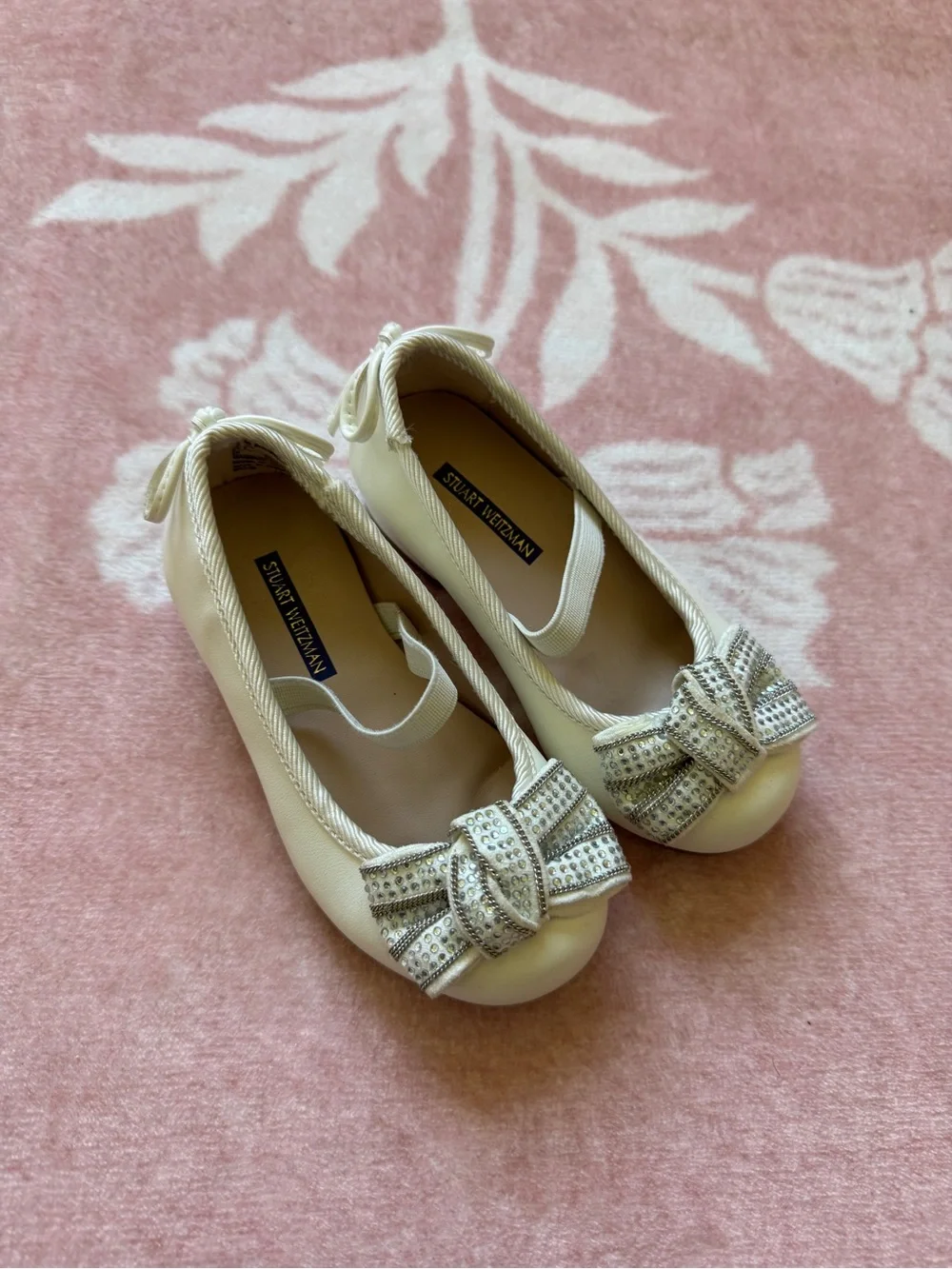 Stuart Weitzman Baby Girl/ Toddler White Rhinestone Bow Dress Shoes
